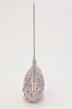 Lilac embellished fabric and metal kiss lock purse featuring tonal bead broderie motif