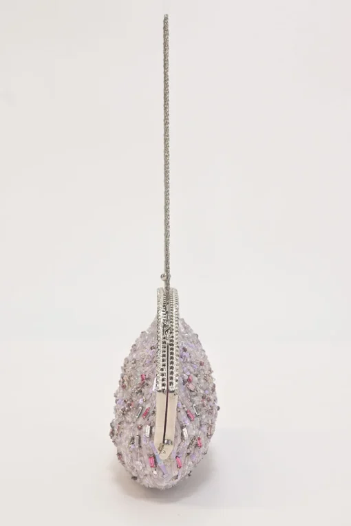 Lilac embellished fabric and metal kiss lock purse featuring tonal bead broderie motif