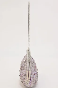 Lilac embellished fabric and metal kiss lock purse featuring tonal bead broderie motif