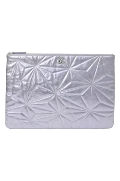Lilac foiled lambskin leather quilted Large O Case zip pouch