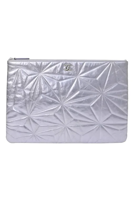 Lilac foiled lambskin leather quilted Large O Case zip pouch