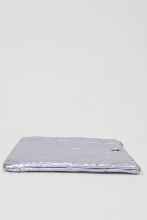 Lilac foiled lambskin leather quilted Large O Case zip pouch