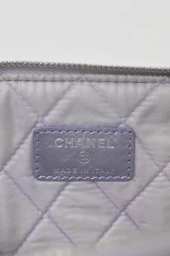 Lilac foiled lambskin leather quilted Large O Case zip pouch