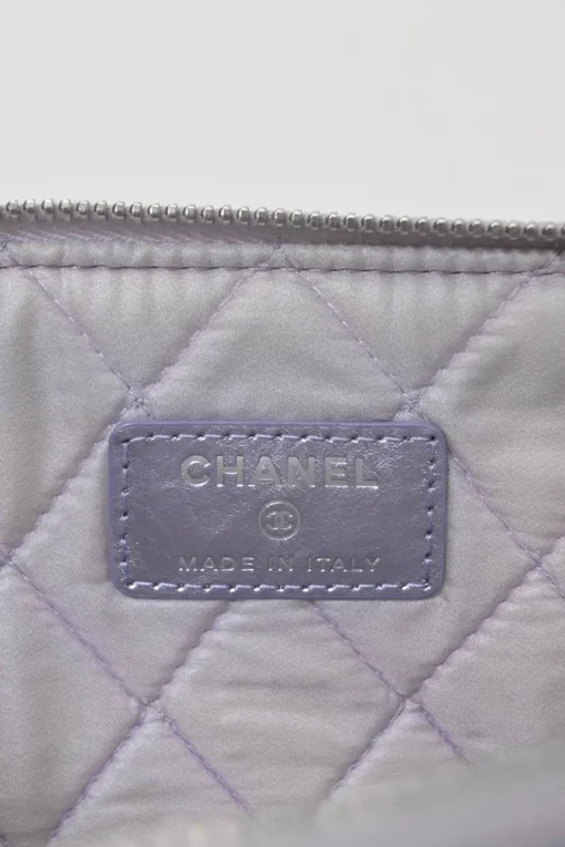 Lilac foiled lambskin leather quilted Large O Case zip pouch