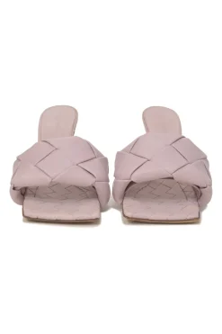Lilac intrecciato nappa leather square-toe Lido 105 heeled slide sandals