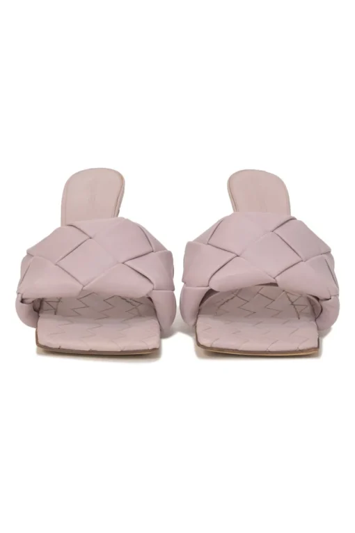 Lilac intrecciato nappa leather square-toe Lido 105 heeled slide sandals