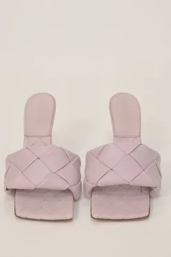 Lilac intrecciato nappa leather square-toe Lido 105 heeled slide sandals