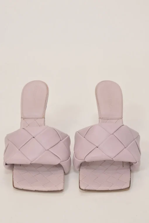 Lilac intrecciato nappa leather square-toe Lido 105 heeled slide sandals
