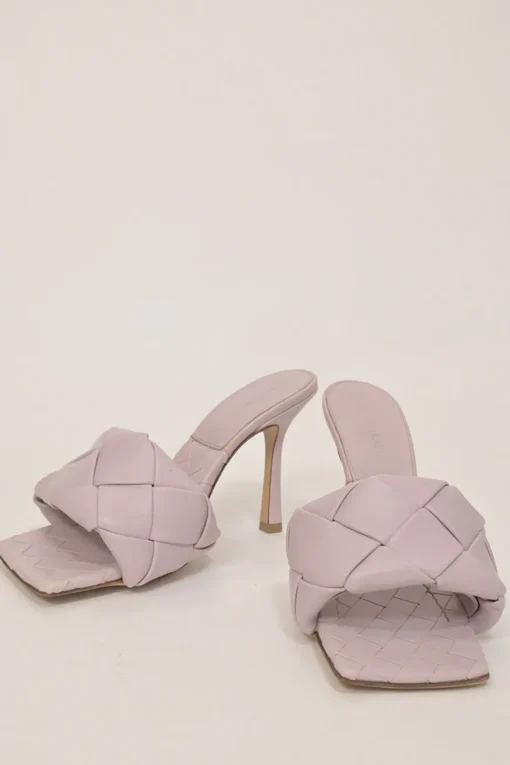 Lilac intrecciato nappa leather square-toe Lido 105 heeled slide sandals