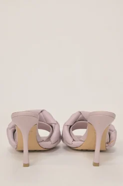 Lilac intrecciato nappa leather square-toe Lido 105 heeled slide sandals