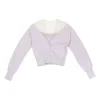 Lilac paneled wool-blend and illusion tulle cropped off-shoulder cardigan with sheer yoke