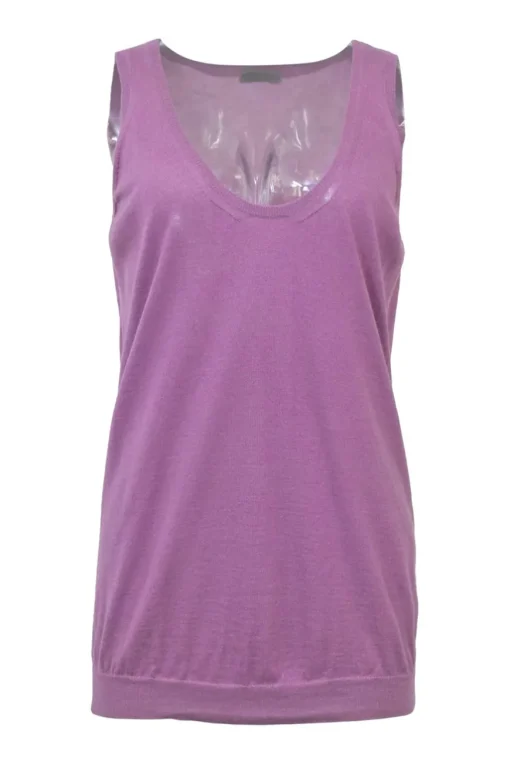 Lilac semi-sheer cashmere-silk blend jersey knit tank top