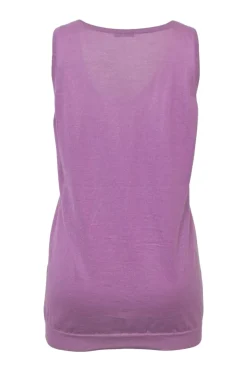 Lilac semi-sheer cashmere-silk blend jersey knit tank top