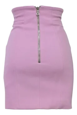 Lilac wool two-piece mini skirt suit set featuring double breasted tailored jacket and sailor-style pencil skirt