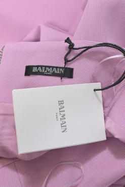 Lilac wool two-piece mini skirt suit set featuring double breasted tailored jacket and sailor-style pencil skirt