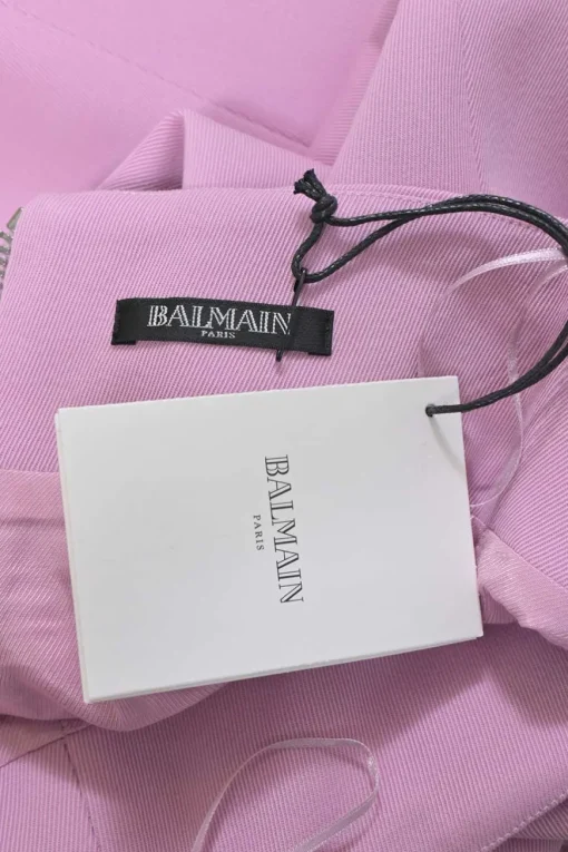 Lilac wool two-piece mini skirt suit set featuring double breasted tailored jacket and sailor-style pencil skirt