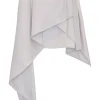Lilac wool wrap-front pull tab belt mini skirt with cascade ruffle hem