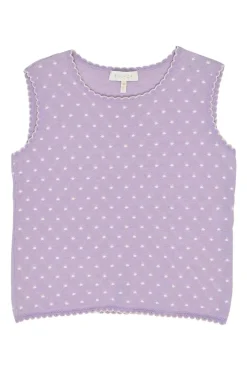 Lilac wool-blend scalloped argyle pointelle cardigan and sleeveless top twin set