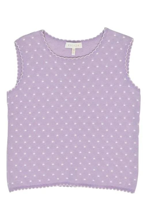 Lilac wool-blend scalloped argyle pointelle cardigan and sleeveless top twin set