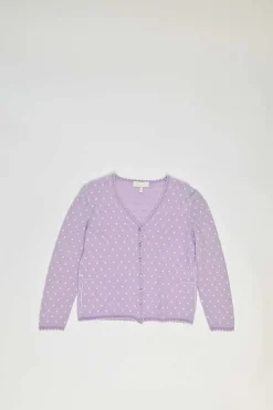 Lilac wool-blend scalloped argyle pointelle cardigan and sleeveless top twin set