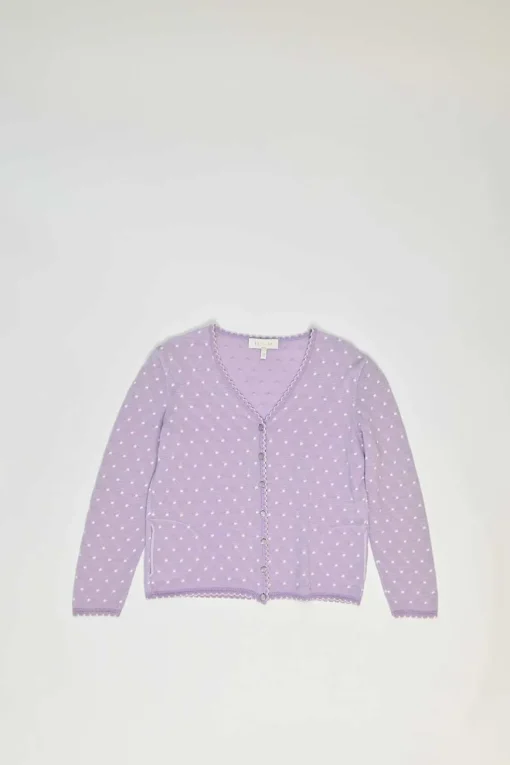 Lilac wool-blend scalloped argyle pointelle cardigan and sleeveless top twin set