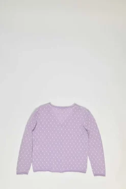 Lilac wool-blend scalloped argyle pointelle cardigan and sleeveless top twin set