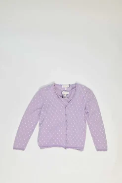 Lilac wool-blend scalloped argyle pointelle cardigan and sleeveless top twin set