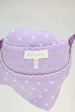 Lilac wool-blend scalloped argyle pointelle cardigan and sleeveless top twin set