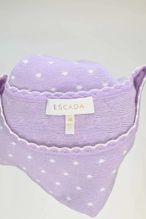 Lilac wool-blend scalloped argyle pointelle cardigan and sleeveless top twin set