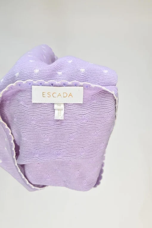 Lilac wool-blend scalloped argyle pointelle cardigan and sleeveless top twin set