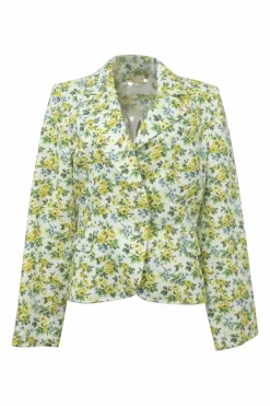 Lime green floral print single breasted notch lapel tailored jacket