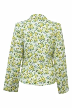 Lime green floral print single breasted notch lapel tailored jacket