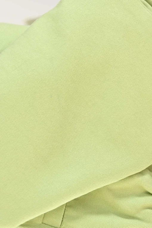 Lime green rayon-blend twill pull-on high-rise pleated straight leg trousers with elasticated waistband
