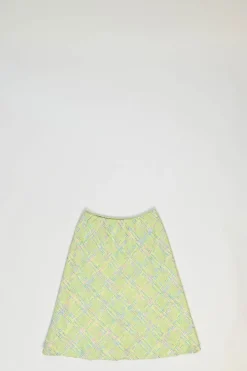 Lime green wool-blend bouclé tweed single breasted shawl lapel tailored jacket and and mini skirt suit set