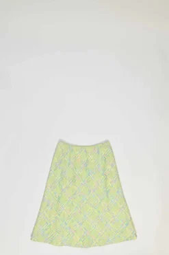 Lime green wool-blend bouclé tweed single breasted shawl lapel tailored jacket and and mini skirt suit set