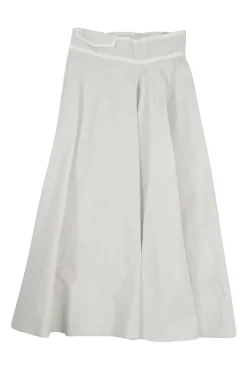 Limestone bias-cut cotton poplin pull-on A-line midi skirt with slanted zip-up fastening