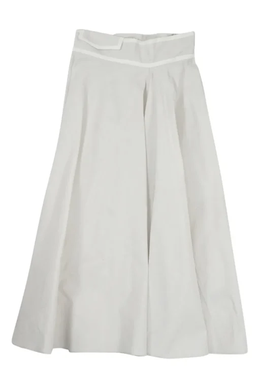 Limestone bias-cut cotton poplin pull-on A-line midi skirt with slanted zip-up fastening