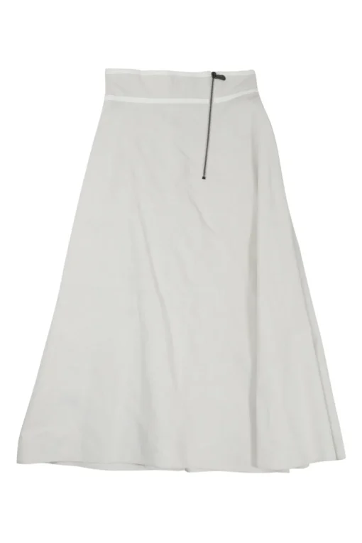 Limestone bias-cut cotton poplin pull-on A-line midi skirt with slanted zip-up fastening