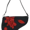 Limited Edition black nylon Saddle Pochette bag with red sequin-embellished floral appliqué