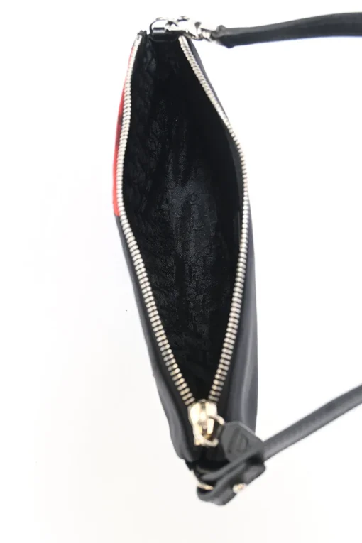 Limited Edition black nylon Saddle Pochette bag with red sequin-embellished floral appliqué