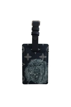 Limited edition Louis Vuitton x Chapman brothers navy monogram luggage tag with lion screen print