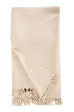 Loro Piana pure cashmere blanket wrap with fringes in beige with embroidered Loro Piana signature