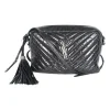 Lou camera bag; MONOGRAM SHOULDER BAG in wrinkled black leather with  AN ADJUSTABLE LEATHER STRAP.