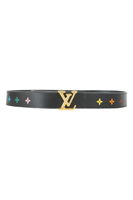 Louis Vuitton black New Wave leather belt with gold tone LV buckle