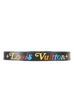 Louis Vuitton black New Wave leather belt with gold tone LV buckle
