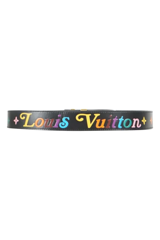 Louis Vuitton black New Wave leather belt with gold tone LV buckle