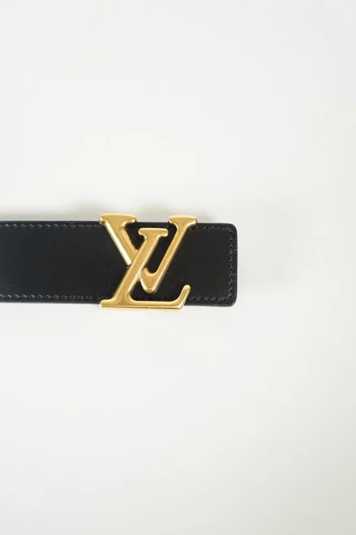 Louis Vuitton black New Wave leather belt with gold tone LV buckle