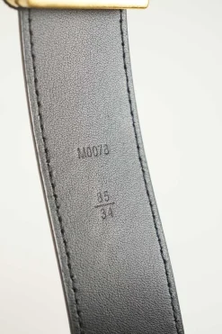 Louis Vuitton black New Wave leather belt with gold tone LV buckle