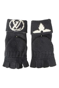 Louis Vuitton black/beige wool gloves with LV logo