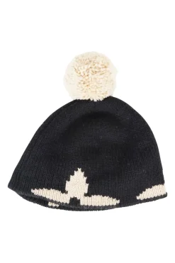 Louis Vuitton black/beige floral patterned wool knit pom beanie hat